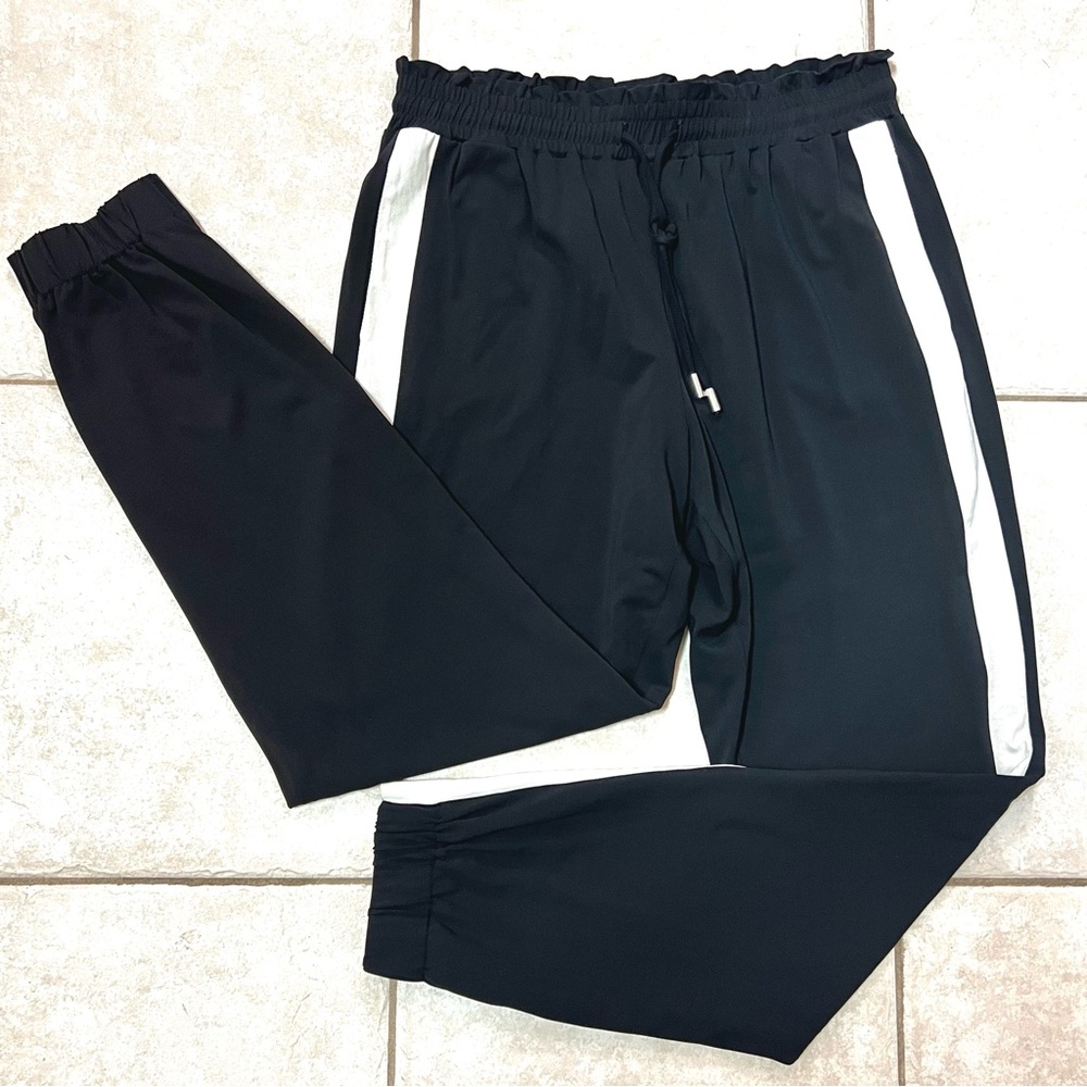 Iris Setlakwe Black w/ White Side-Stripe Paper Bag Waistband Jogger Track Pants - Picture 5 of 12